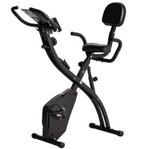 X-bike 2-i-1 motionscykel med lcd-skærm, pulsmåler, foldbar motionscykel med 8 niveauer af magnetisk modstand, 1 par spændereb, stål, sort, 105 x 48 x 118 cm