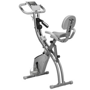 X-bike 2-i-1 motionscykel med lcd-skærm, pulsmåler, foldbar motionscykel med 8 niveauer af magnetisk modstand, 1 par spændereb, stålgrå 105 x 48 x 118 cm
